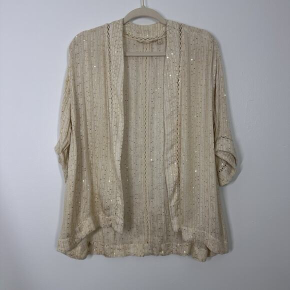 Soft Surroundings Womens XSP Cream Sequin Topper 3/4 Sleeve Spring Cardigan - Picture 2 of 6